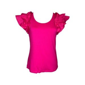 Patrizia Luca Women's Ruffle Sleeve Top Size S Fuchsia Pink Scoop Neck NWT